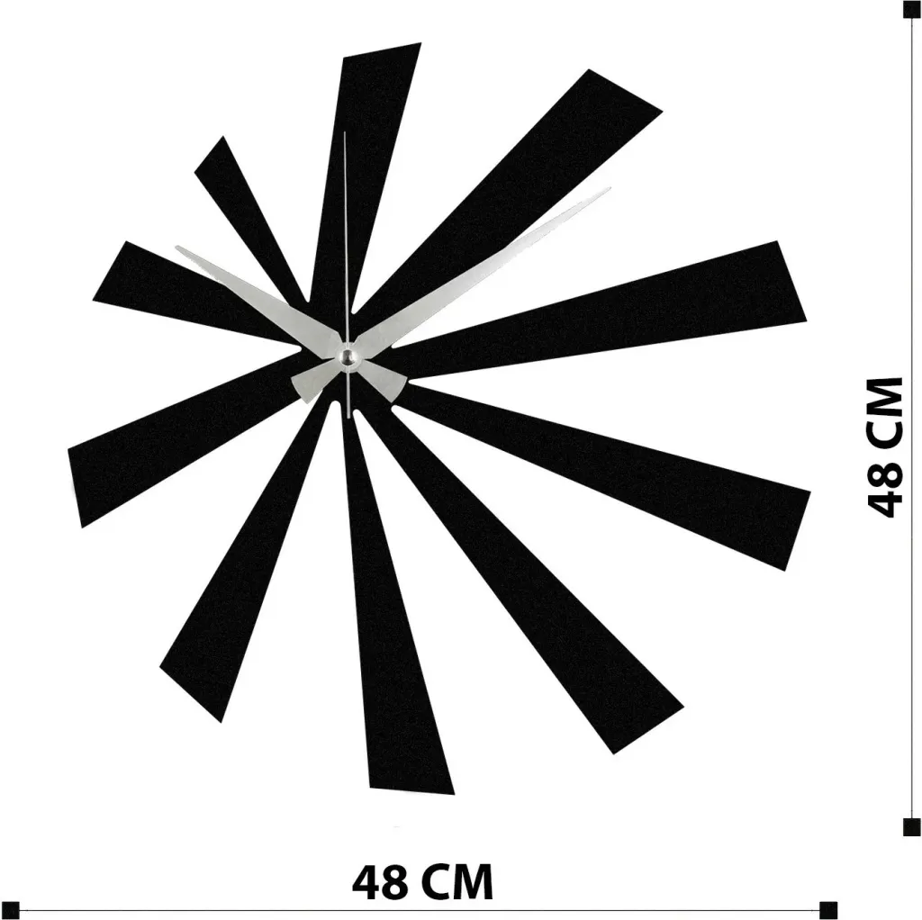Orë muri dekorative prej metali, Wallity Enzoclock - S024, e zezë, 48x48cm - 6