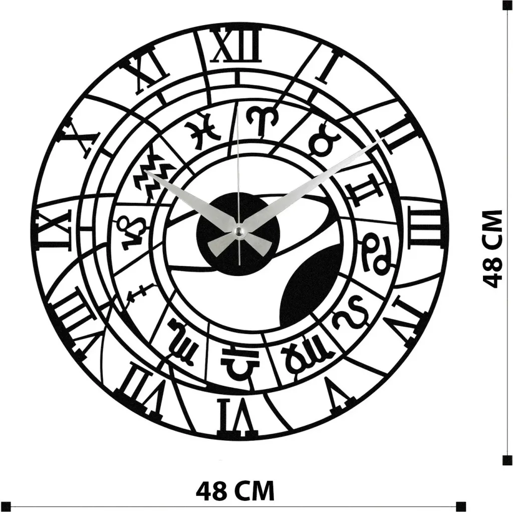 Orë muri dekorative prej metali, Wallity Enzoclock - S025, e zezë, 48x48cm - 6