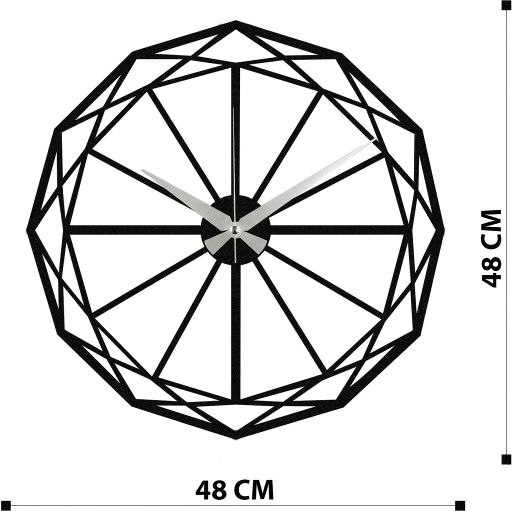 Orë muri dekorative prej metali, Wallity Enzoclock - S013, e zezë, 48x48cm - 6
