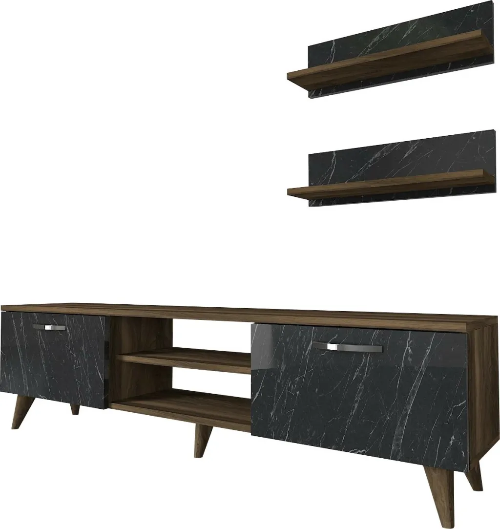 Njësi TV Skye Decor, Ayden, ngjyrë arre dhe mermeri - 4