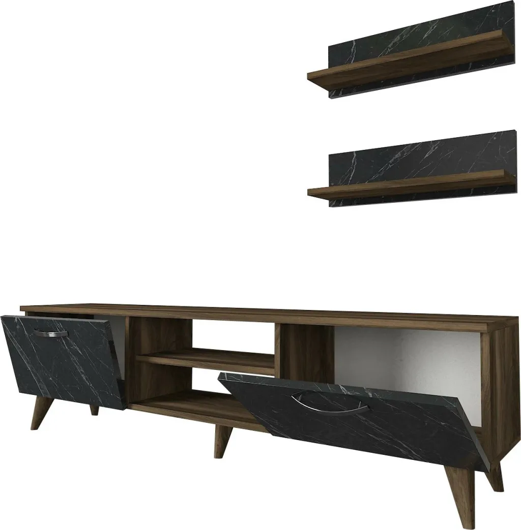 Njësi TV Skye Decor, Ayden, ngjyrë arre dhe mermeri - 5