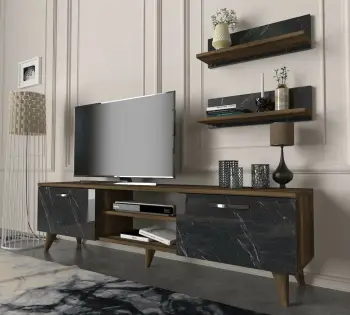 Njësi TV Skye Decor, Ayden, ngjyrë arre dhe mermeri