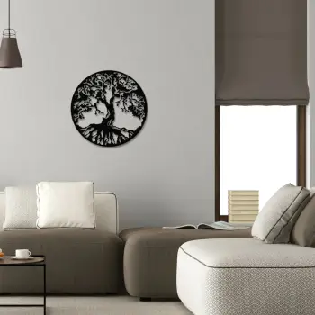 Aksesor dekorativ metalik për mur, pemë, Wallity, ngjyrë e zezë, 60x60cm