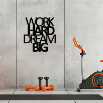 Dekor metalik për mur, 'Work Hard Dream Big', ngjyrë e zezë, 65x70cm