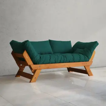 Divan kopshti dy vendësh, Skye Decor, CPT8103-210, ngjyrë teak dhe jeshile petrol