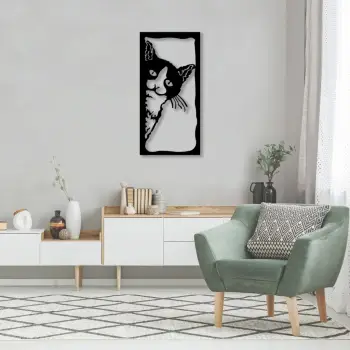 Aksesor dekorativ metalik për mur, macja, Wallity