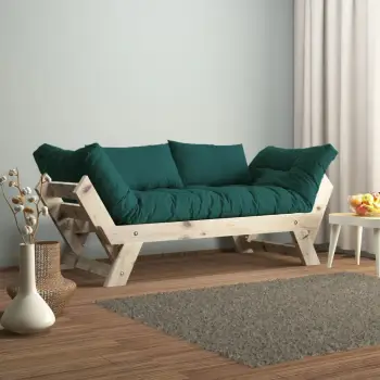 Divan kopshti dy ulëse, ngjyrë natyrale dhe jeshile petrol, Skye Decor, CPT8110-210