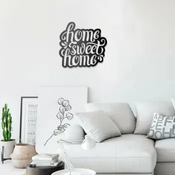 Aksesor dekorativ metalik për mur, Wallity, Home Sweet Home, ngjyrë e zezë, 47x50cm