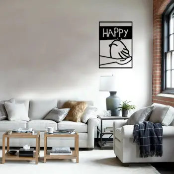 Aksesor dekorativ metalik për mur, Wallity, Happy, ngjyrë e zezë, 50x70cm