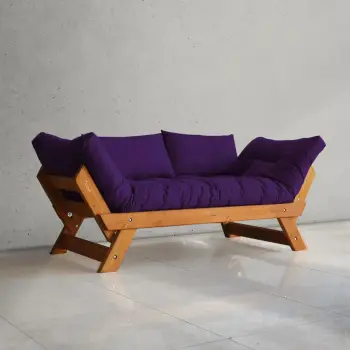 Divan kopshti dy ulëse, ngjyrë teak dhe e purpurt, Skye Decor, CPT8127-210