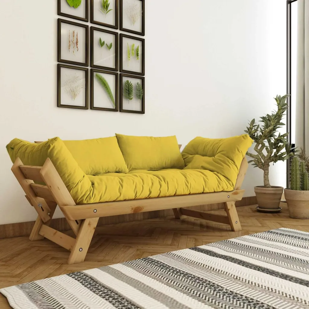 Divan kopshti dy vendësh, ngjyrë natyrale dhe e verdhë, Skye Decor, CPT8169-210 - 1
