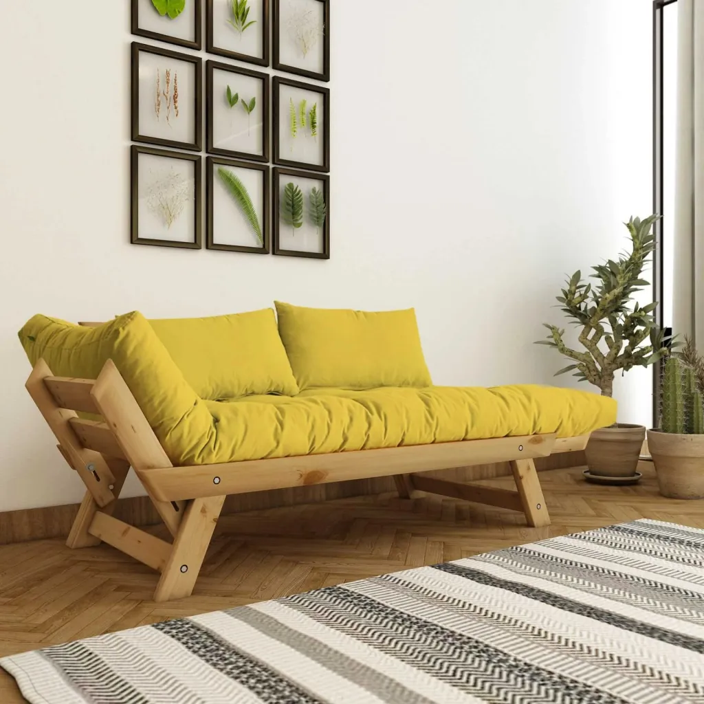Divan kopshti dy vendësh, ngjyrë natyrale dhe e verdhë, Skye Decor, CPT8169-210 - 2