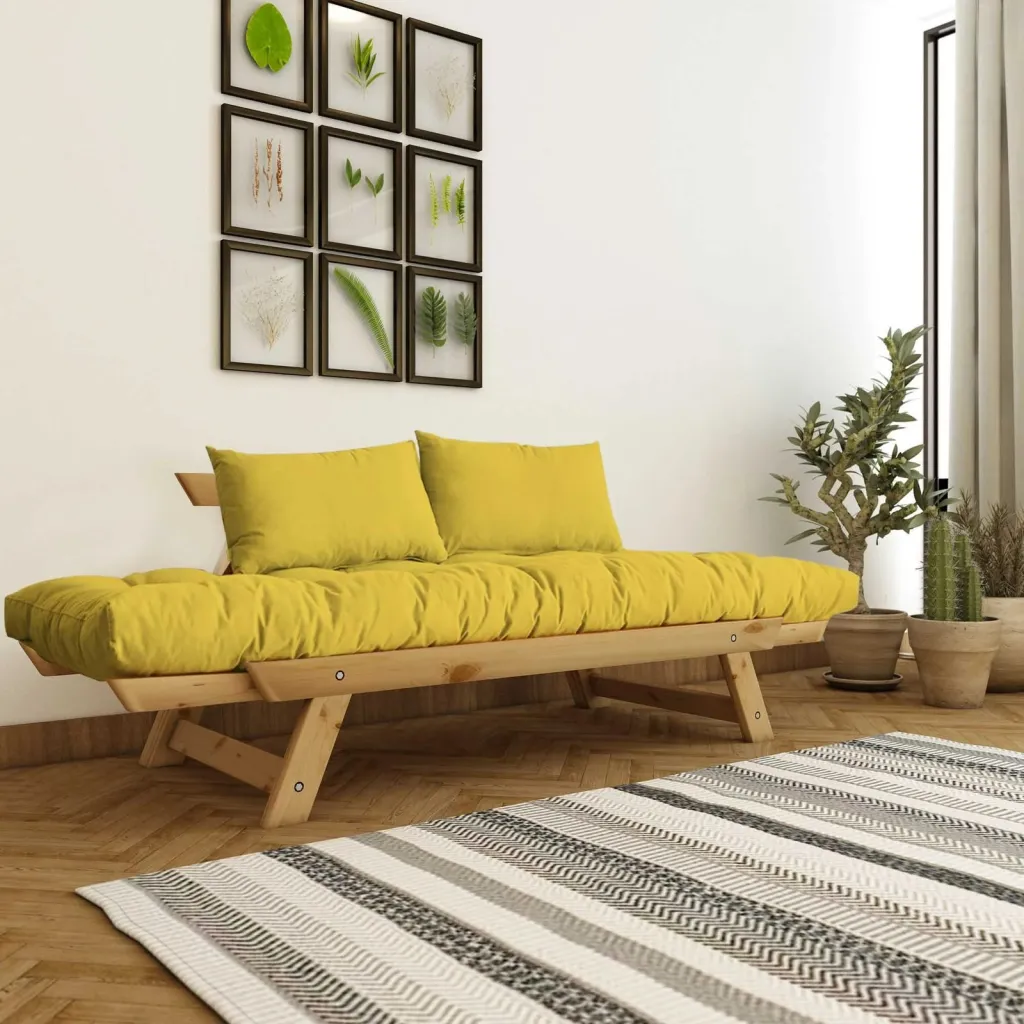 Divan kopshti dy vendësh, ngjyrë natyrale dhe e verdhë, Skye Decor, CPT8169-210 - 3