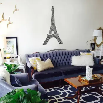 Aksesor dekorativ metalik për mur, Kulla Eiffel, Wallity, ngjyrë e zezë, 44x70cm
