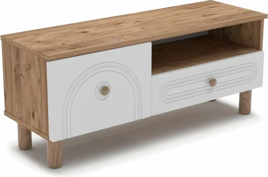 Komodë TV, Skye Decor, Serenta 105, ngjyrë Atlantic Pine dhe e bardhë - 5
