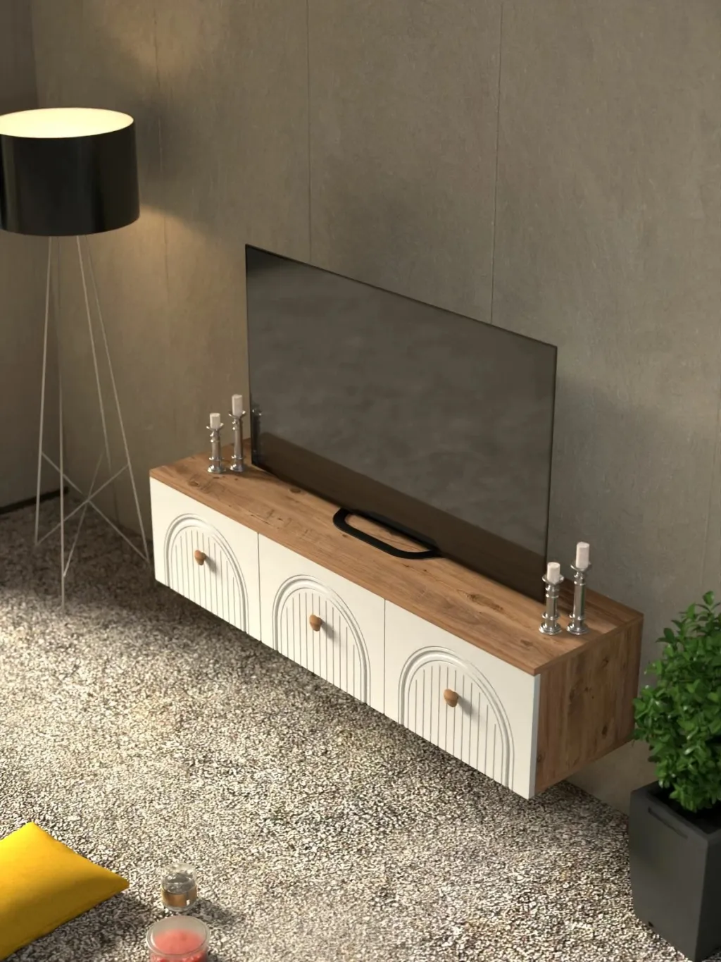 Komodë TV Skye Decor, Lunera 135, ngjyrë Atlantic Pine dhe e bardhë - 4