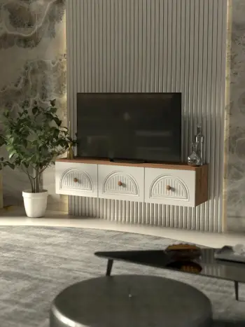 Komodë TV Skye Decor, Modena 135, ngjyrë Atlantic Pine dhe e bardhë
