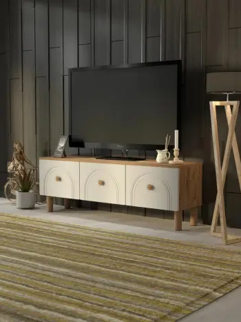 Komodë për TV, Skye Decor, Serenta 135, ngjyrë Atlantic Pine dhe e bardhë