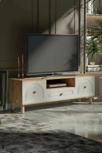 Komodë TV Skye Decor, Arcera 150, ngjyrë Atlantic Pine dhe e bardhë