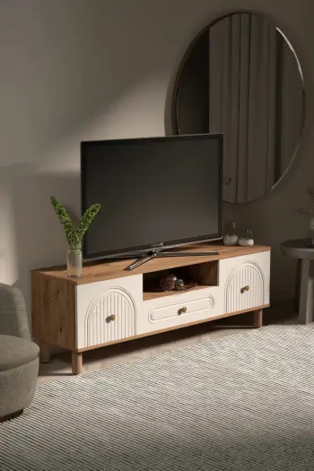 Komodë TV Skye Decor, Bellora 180, ngjyrë Atlantic Pine dhe e bardhë