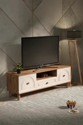Komodë TV Skye Decor, Mavora 180, ngjyrë pishë Atlantike dhe e bardhë