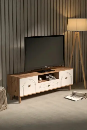 Komodë TV Skye Decor, Serenta 150, ngjyrë pishë Atlantike dhe e bardhë