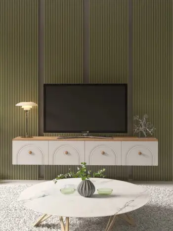 Komodë TV Skye Decor, Norvia 180, ngjyrë pishë Atlantike dhe e bardhë