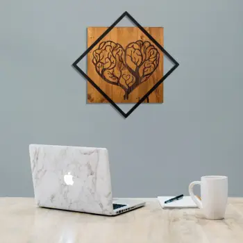 Aksesor dekorativ për mur, dru dhe metal, Wallity, zemër pemë, ngjyrë arre/zezë, 54x54cm