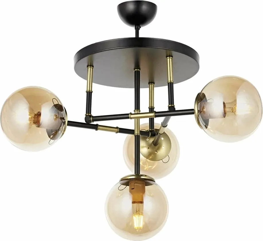 Llambë tavani moderne Opviq, AV-4331-4T-BSY, e zezë dhe ari - 2