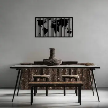 Aksesor dekorativ muri prej metali, hartë bote, Wallity, 37x70cm, e zezë