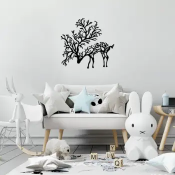 Aksesor dekorativ metalik për mur, drerë, Wallity, ngjyrë e zezë, 66x70cm