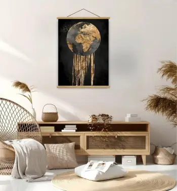 Pikturë dekorative me kornizë, Wallity, MRG71, ngjyrë ari, e zezë, argjend, 50x70cm