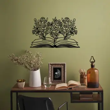 Aksesor dekorativ metalik për mur, lule me libër, Wallity, 43x70cm