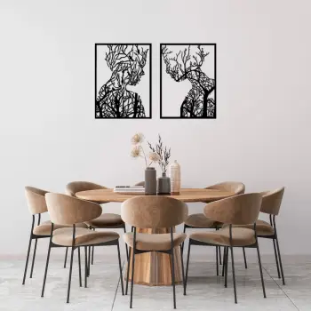 Aksesor dekorativ metalik për mur, Wallity, burrë dhe grua pemë, 2 copë, 52x70cm, e zezë