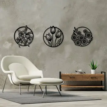 Aksesor dekorativ metalik për mur, lule, 3 copë, Wallity, 72x79cm