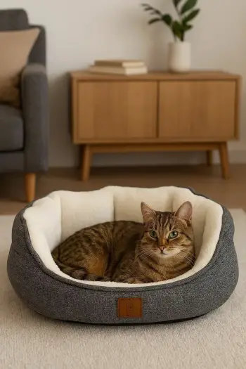 Shtrat për kafshë shtëpiake, Paws & Whiskers, Coco M, gri, bardhë