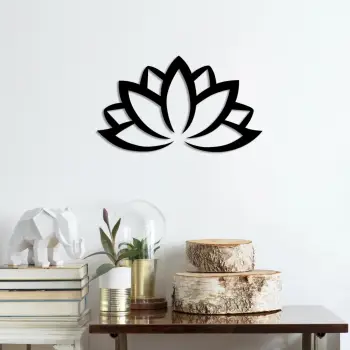 Aksesor dekorativ metalik për mur, lule lotus, Wallity, e zezë, 60x35cm
