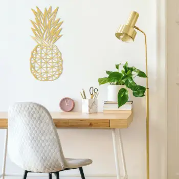 Dekor metalik për mur, ananas, ngjyrë ari, Wallity, 22x36cm