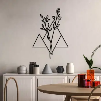 Aksesor dekorativ metalik për mur, lule, Wallity, i zi, 70x50cm