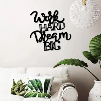 Aksesor dekorativ metalik për mur, Work Hard Dream Big, Wallity, ngjyrë e zezë