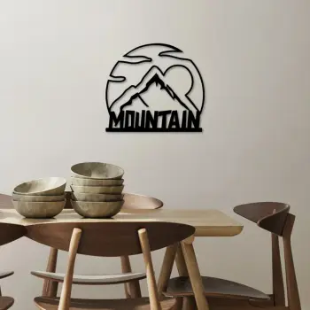 Aksesor dekorativ metalik për mur, motiv mali, Wallity, 58x52cm, i zi
