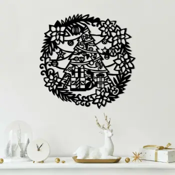 Aksesor dekorativ metalik për mur Wallity, Vit i Ri 2, ngjyrë e zezë, 42x42cm