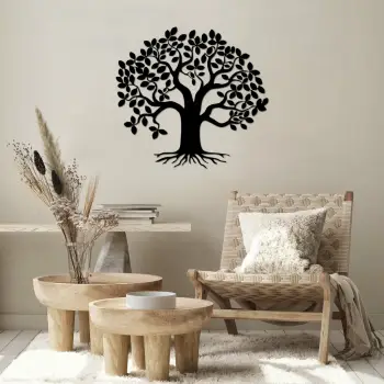 Aksesor dekorativ metalik për mur, Wallity, Monumental Tree 9, ngjyrë e zezë, 70x65cm