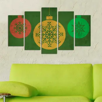 Set pikturash dekorative MDF, shumëngjyrëshe, 5 pjesë, Wallity, 5PMDFNOEL-9