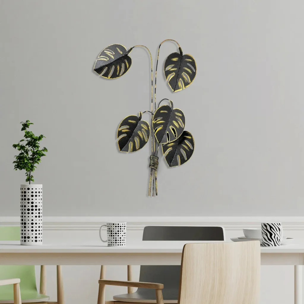 Aksesor dekorativ metalik për mur, Wallity, Monstera, ngjyrë ari - 2