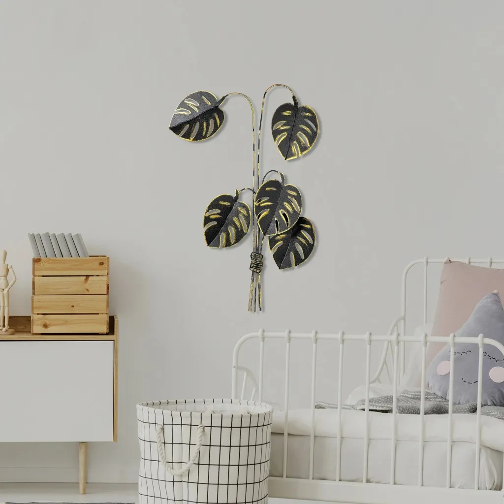 Aksesor dekorativ metalik për mur, Wallity, Monstera, ngjyrë ari - 3