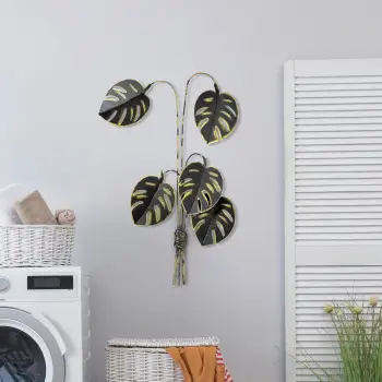 Aksesor dekorativ metalik për mur, Wallity, Monstera, ngjyrë ari