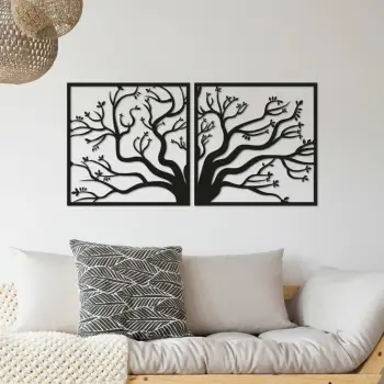 Aksesor dekorativ metalik për mur, dizajn peme, Wallity, ngjyrë e zezë, 100x50cm