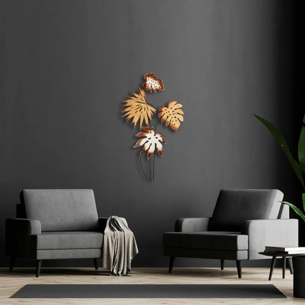 Aksesor dekorativ metalik për mur, Monstera v3, Wallity - 3