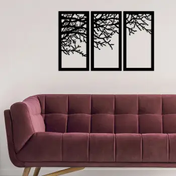 Aksesor dekorativ metalik për mur, Wallity Agaç 11, ngjyrë e zezë, 112x70cm
